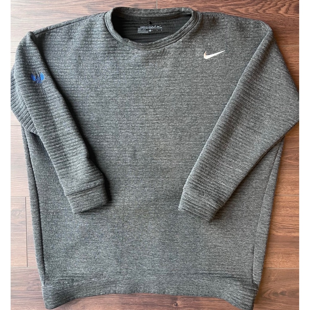 Nike Golf Dri-FIT Sweatshirt Mens Large Gray Ribbed Pullover Athletic Club logo